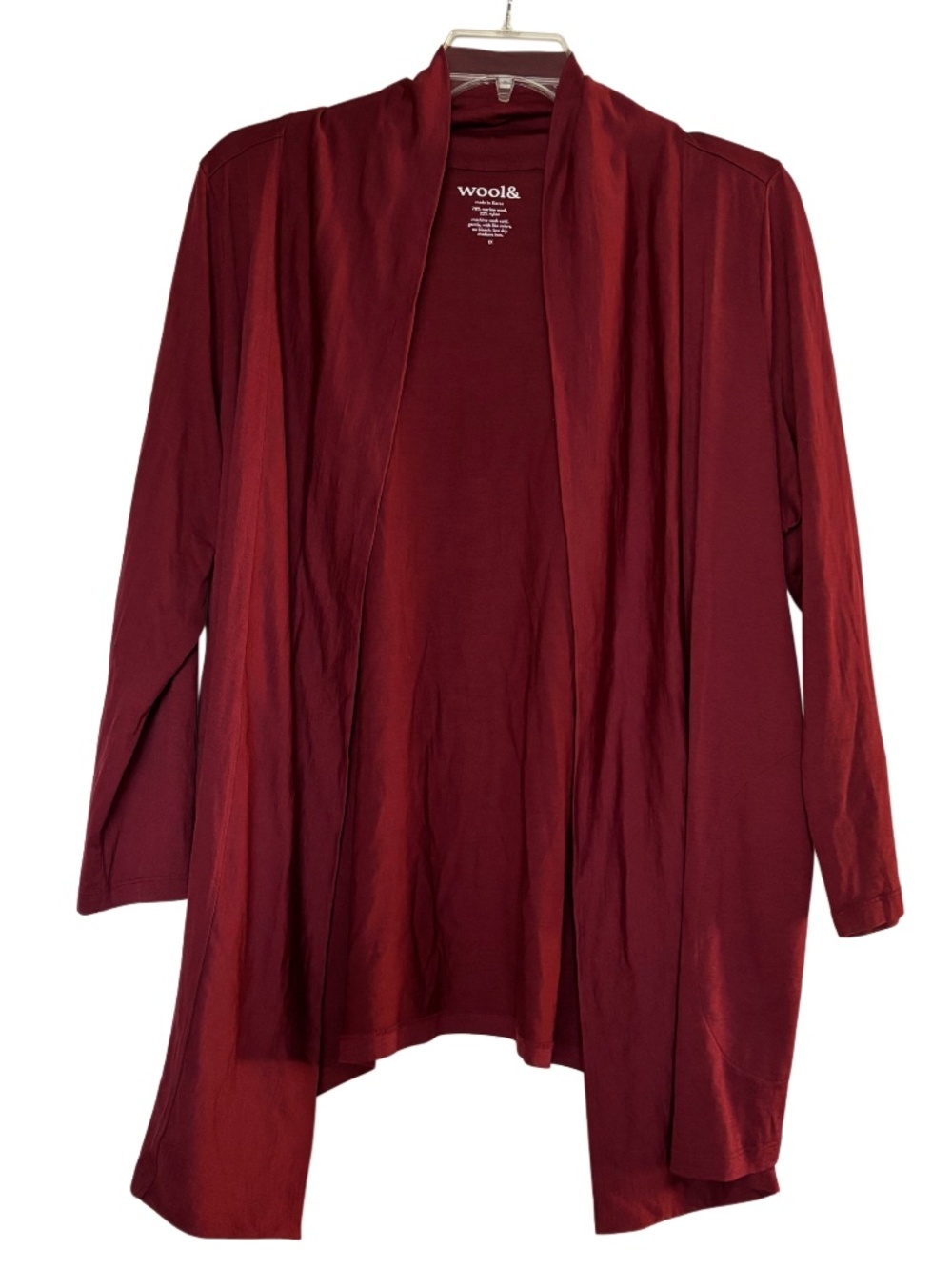 Women’s Wool& Merino Wool Open Front Cardigan in Maroon Sz 1X